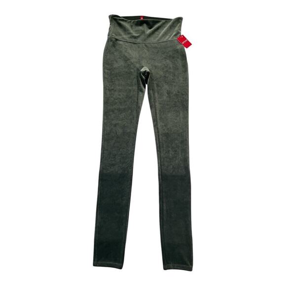 Spanx Women's Velvet Leggings Dark Palm Green Size Small Shaping Tummy Control - Picture 4 of 8